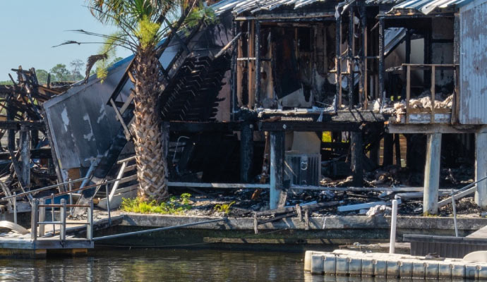 A house severely damaged by fire