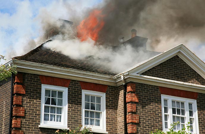 A house burning on fire