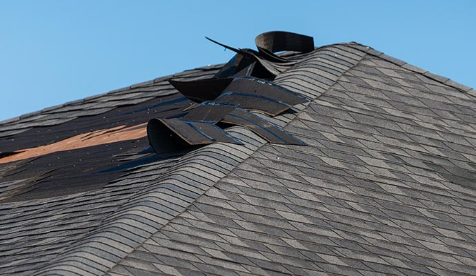 Storm damaged roof